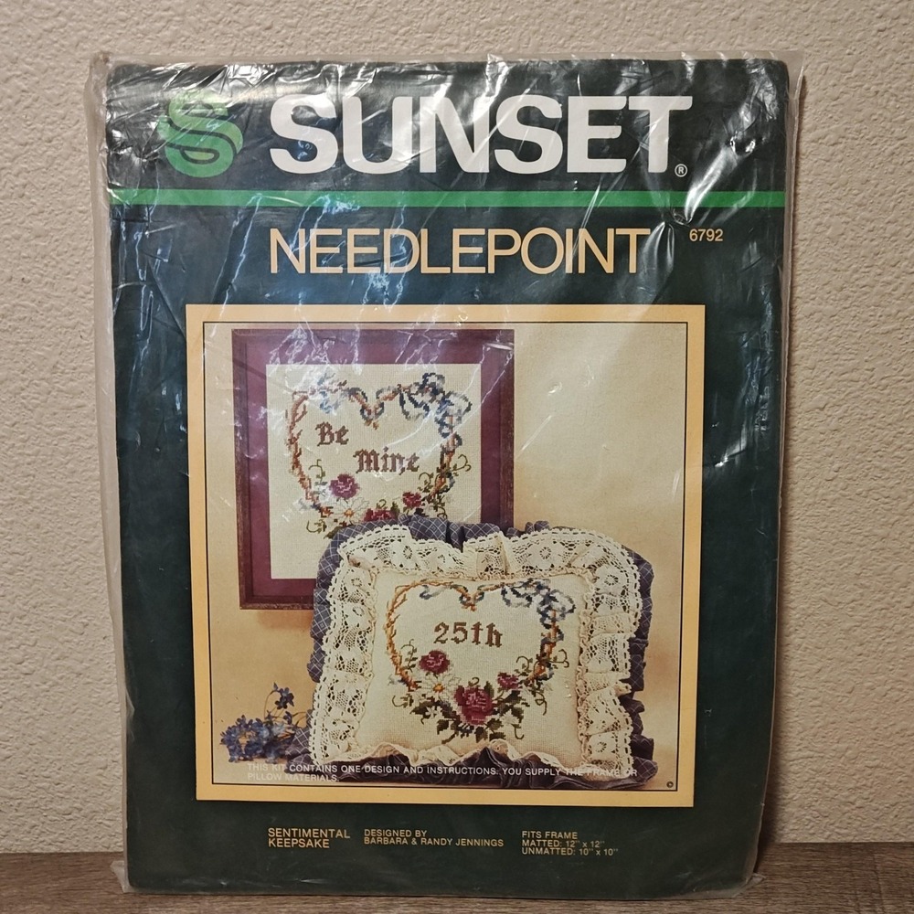 VTG Sunset Needlepoint Kit 6792 Sentimental Keepsake Heart 25th Anniversary